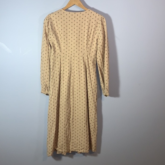 ANTHROPOLOGIE ENGLISH FACTORY FRONT KNOT BUTTON MIDI DRESS SMALL TAN FLANNEL - Picture 7 of 12